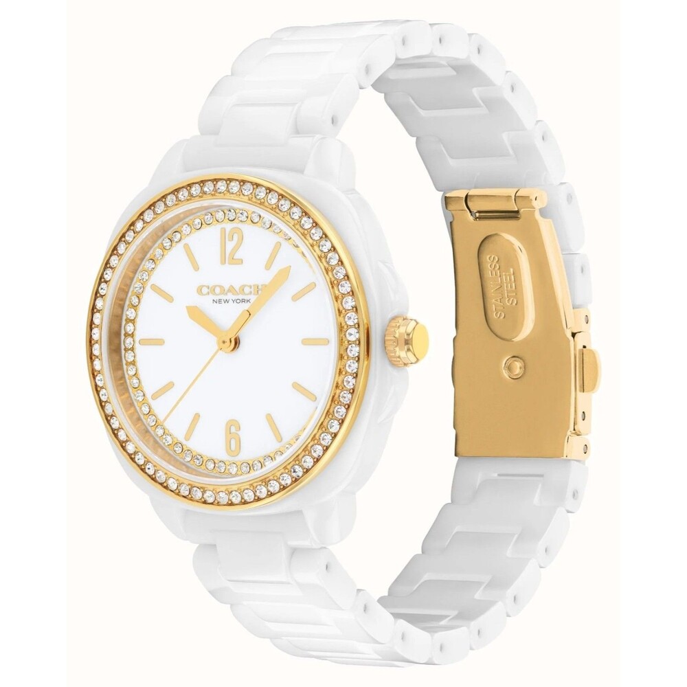 COACH Kitt Women's White Ceramic Watch 34mm White Dial Fashion Wristwatch